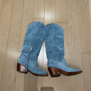 Sam Edelman Britt Blue Suede Tall Western Boots Sz 8